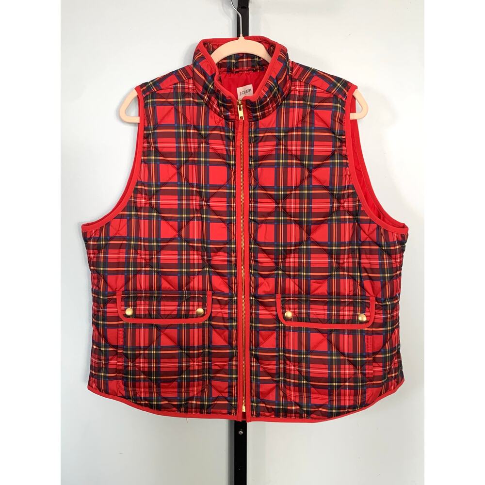 J. Crew Factory Red Tartan Plaid Quilted Puffer Vest Size XXL - Picture 2 of 6
